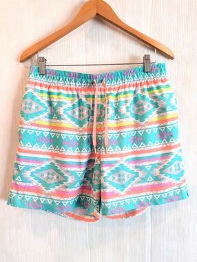 CHUBBIES Men's Aqua and Coral Aztec Swim Trunks Size Large